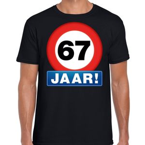 Stopbord 67 jaar verjaardag t-shirt zwart voor heren