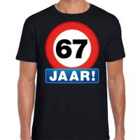 Stopbord 67 jaar verjaardag t-shirt zwart voor heren - thumbnail