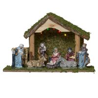 Complete kerststal - L32 x B13 x H20 cm - met verlichting en beelden - thumbnail