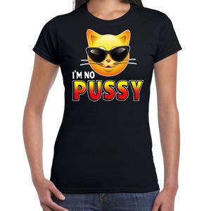 Funny emoticon t-shirt I am no pussy zwart dames