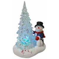 Peha sneeuwpop bij boom led 12 x 14 cm polyresin wit - thumbnail