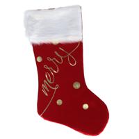 Decoratie kerstsok - rood/goud - B27 x H46 cm - polyester - Merry - thumbnail