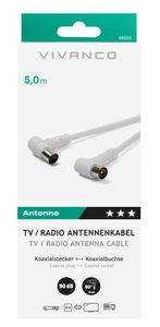 Vivanco Antenne Aansluitkabel [1x Antennestekker 75 Ω - 1x Antennebus 75 Ω] 5.00 m 90 dB Wit