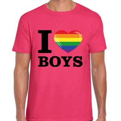 Gay Pride T-shirt heren - roze - I love boys - regenboog hartje - Gay pride thema - LHBTI