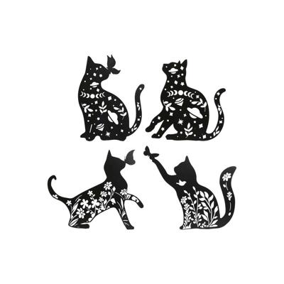 Wanddecoratie Home ESPRIT Zwart Kat 37 x 1,3 x 48 cm (4 Stuks)