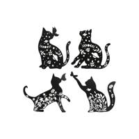 Wanddecoratie Home ESPRIT Zwart Kat 37 x 1,3 x 48 cm (4 Stuks)