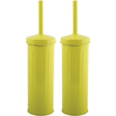 Toiletborstel in houder/wc-borstel - 2x - metaal - appelgroen - 38 x 10 cm