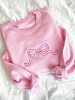 Women's Pink Bow Embroidery Round Neck Loose Casual Sweatshirt Pink / XL