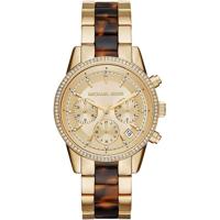 Michael Kors MK 6322 Ritz chronograafhorloge voor dames, goudkleurig en schildpadacetaat