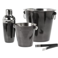 RVS barset / cocktailset / giftset met cocktailshaker 4-delig zwart glans