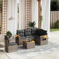 6-delige Loungeset met kussens poly rattan grijs