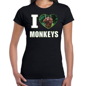 I love monkeys t-shirt met dieren foto van een Orang oetan aap zwart voor dames