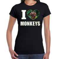 I love monkeys t-shirt met dieren foto van een Orang oetan aap zwart voor dames - thumbnail