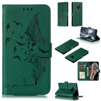 Feather patroon Litchi textuur horizontale Flip lederen draagtas met portemonnee & houder & kaartsleuven voor Galaxy Note9 (groen)