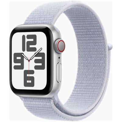 AppleWatch SE GPS + Cellular 44mm Aluminium Case met Blue Cloud Sport Loop Smartwatch Zilver