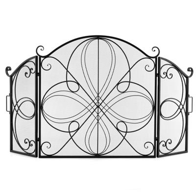 Opvouwbaar 3-Luik Haardscherm met Bloemmotief Decoratief Haardscherm in Mazen van 151 x 83 cm Robuuste Metalen Haardschermbescherming