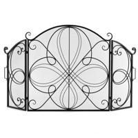 Opvouwbaar 3-Luik Haardscherm met Bloemmotief Decoratief Haardscherm in Mazen van 151 x 83 cm Robuuste Metalen Haardschermbescherming