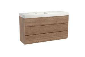 Storke Edge staand badmeubel 150 x 52 cm ruw eiken met Mata High asymmetrisch linkse wastafel in solid surface mat wit