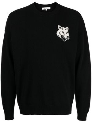 Maison Kitsuné pull en laine intarsia - Noir