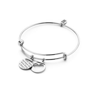 CO88 Collection Inspirational 8CB 90261 Stalen Armband met Hangers - Love Tekst en Open Hart - One-size - Zilverkleurig
