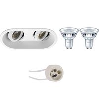 LED Spot Set - Pragmi Zano Pro - GU10 Fitting - Inbouw Ovaal Dubbel - Mat Wit - Kantelbaar - 185x93mm - Philips - CorePro 840 36D - 3.5W - Natuurlijk Wit 4000K