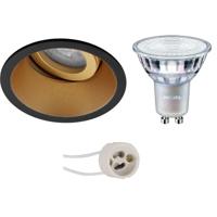 Philips LED Spot Set GU10 - Mat Zwart/Goud - Kantelbaar - Ø93mm - Warm Wit