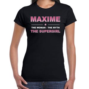 Naam cadeau t-shirt / shirt Maxime - the supergirl zwart voor dames