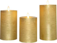 Anna&apos;s Collection LED kaars oplaadbaar flame effect rustiek set 7.5 cm goud 3 stuks