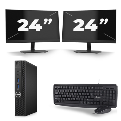 Dell Optiplex 3070 Micro USFF - Intel Core i7-9e Generatie - 16GB RAM - 256GB SSD - Windows 11 + 2x 24 inch Monitor