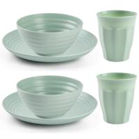 Camping Servies set - kunststof - mintgroen - 8x borden/8x drinkbekers/8x kommetjes - thumbnail