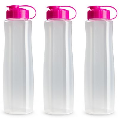 6x stuks kunststof waterflessen 1500 ml transparant met dop roze