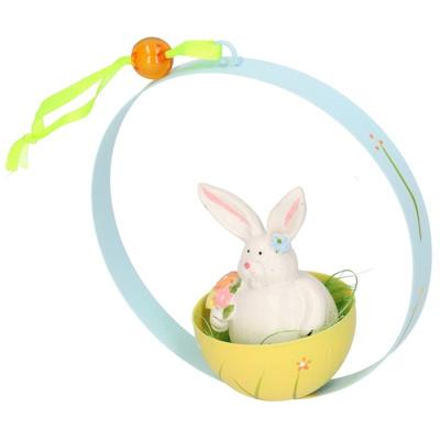 Paashaasje in ei hangdecoratie lichtblauw - Paasversiering / Paasdecoratie - Dia 9.5 cm Paashaasje in ei hangdecoratie lichtblauw - Paasversiering / Paasdecoratie - Dia 9.5 cm