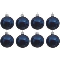 8x Glazen kerstballen glans donkerblauw 10 cm kerstboom versiering/decoratie   -