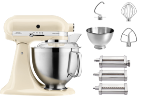 KitchenAid 5KSM185PSEAC Amandelwit + Pastaroller en -snijderset (3-delig)