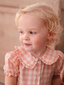 Babyblouse met gingham print en korte mouwen roze, geruit