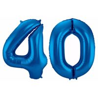 Cijfer 40 ballon blauw 86 cm - thumbnail