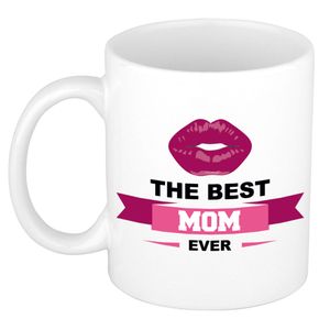 The best mom ever cadeau mok / beker wit met wimpel en kus