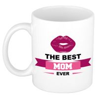 The best mom ever cadeau mok / beker wit met wimpel en kus - thumbnail