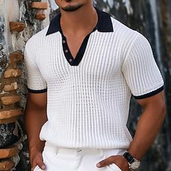 Voor heren Golfshirt Wafelgebreid poloshirt Straat Casual Klassiek Korte mouw Modieus Modern Kleurenblok nappi Zomer Lente Normale pasvorm Zwart Wit blauw Grijs Golfshirt Lightinthebox