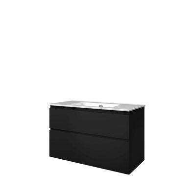 Proline Elegant badkamermeubelset - 100x46x62cm - porselein Elegant wastafel - 0 kraangaten - a symmetrisch - MDF lak Mat zwart/Glans wit 1815246 Proline Elegant badkamermeubelset - 100x46x62cm - porselein Elegant wastafel - 0 kraangaten - a symmetrisch - MDF lak Mat zwart/Glans wit 1815246