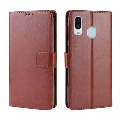 Retro Crazy Horse textuur horizontale Flip lederen case voor de Galaxy A20/A30 met houder & kaartsleuven & fotolijstjes (bruin)