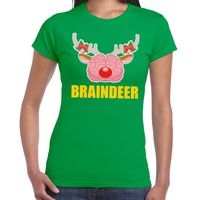 Foute Kerst t-shirt braindeer groen voor dames - thumbnail
