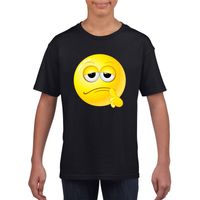 Emoticon t-shirt bedenkelijk zwart kinderen XL (158-164)  - - thumbnail