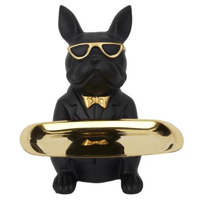 Sleutels en losse spullen tray - Deco Beeldje butler hond - 21 cm - Bulldog - Organizer/sleutelbakje