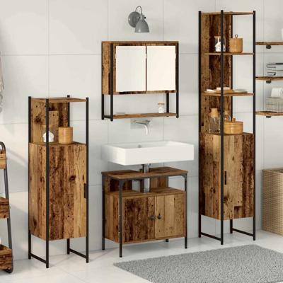 4-delige badkamermeubelset van oud hout, engineered wood