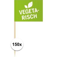150x Vlaggetjes prikkers Vegetarisch 8 cm hout/papier   -