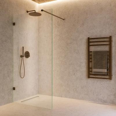 Inloopdouche SaniClear Antique | 120x200 cm | Profielloze | Incl.Stabilisatiestang | Helder glas | Verouderd messing beslag