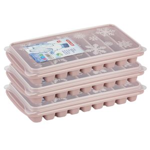 3x stuks Trays met Flessenhals ijsblokjes/ijsklontjes staafjes vormpjes 10 vakjes kunststof oud roze