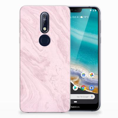 Nokia 7.1 | TPU | Siliconen hoesje | Marble Pink - Origineel Cadeau Vriendin