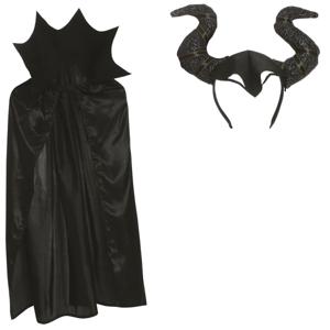 Heksen verkleedkleding cape met hoorns - Halloween kostuum - voor dames - zwart